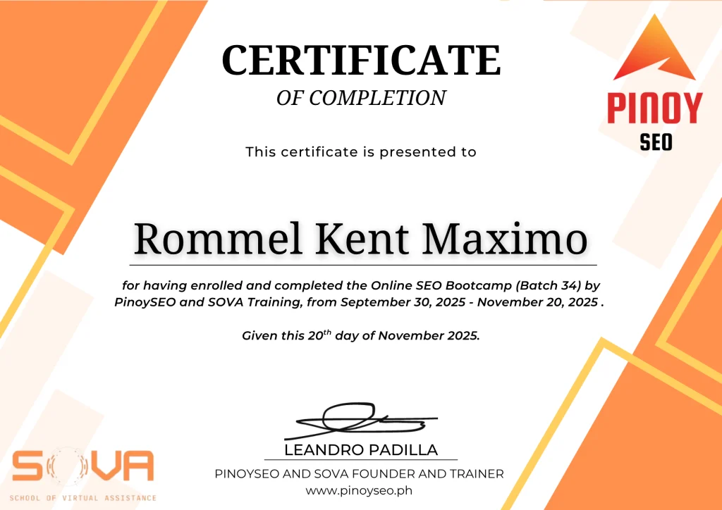 Rommel Kent Maximo Completed the Pinoy - SEO Sessions